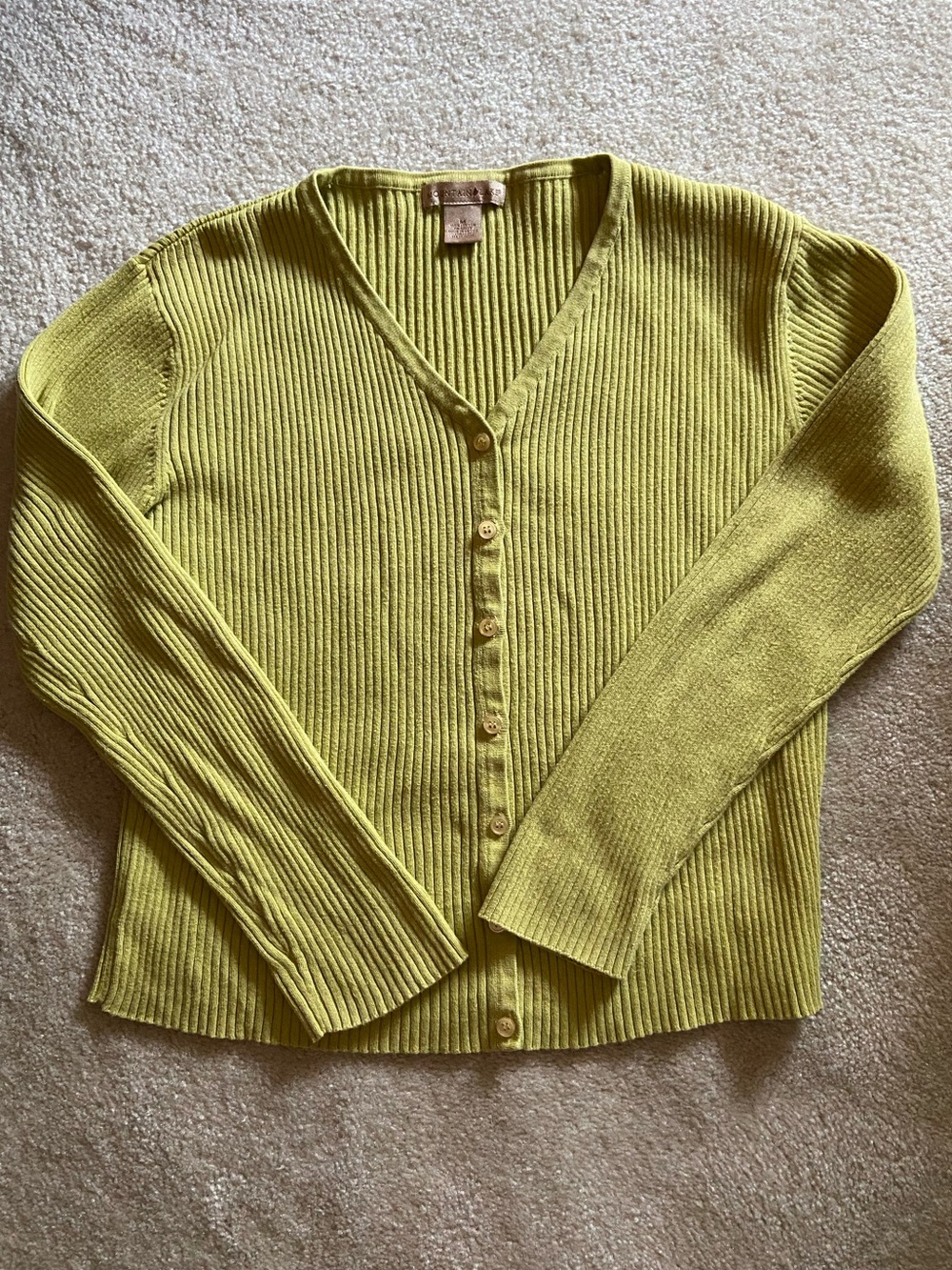 Mountain lake green Ribbed V-Neck Cardigan Sweater